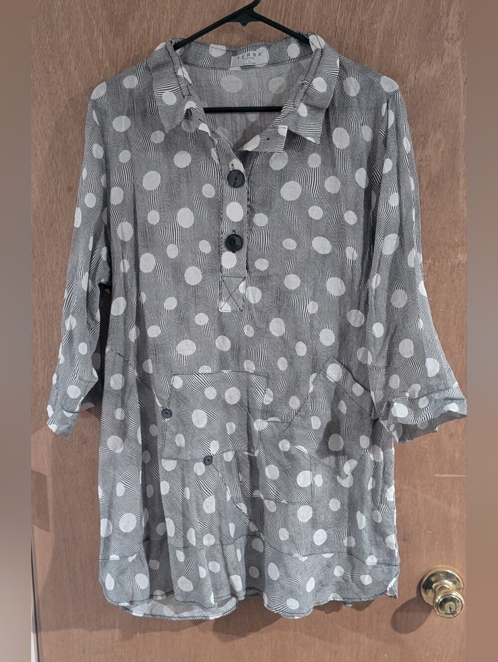 Polka Dot Gray Button-Front Tunic